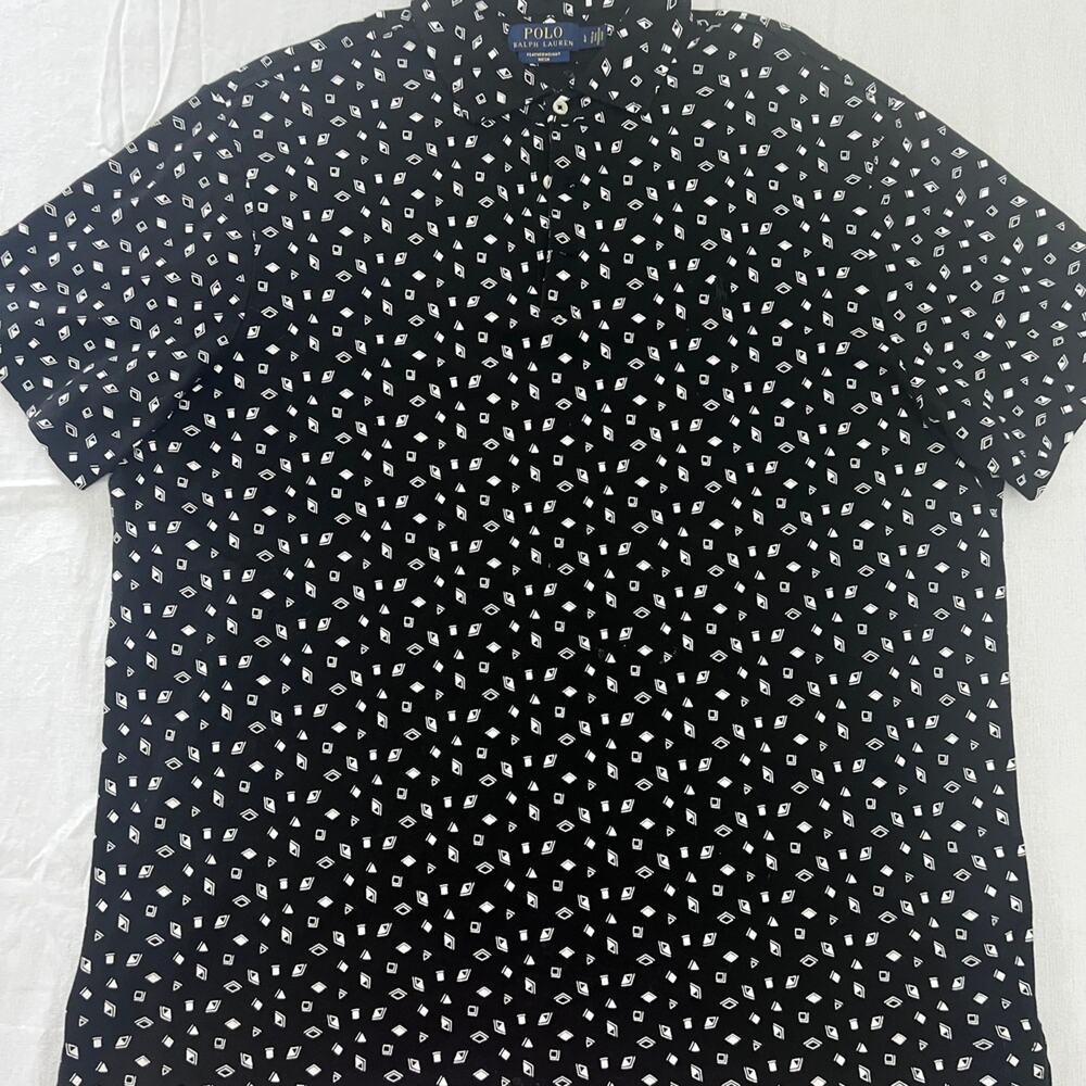 Polo Ralph Lauren Featherweight Mesh Polo Shirt Men’s Large Blk Geometric Print